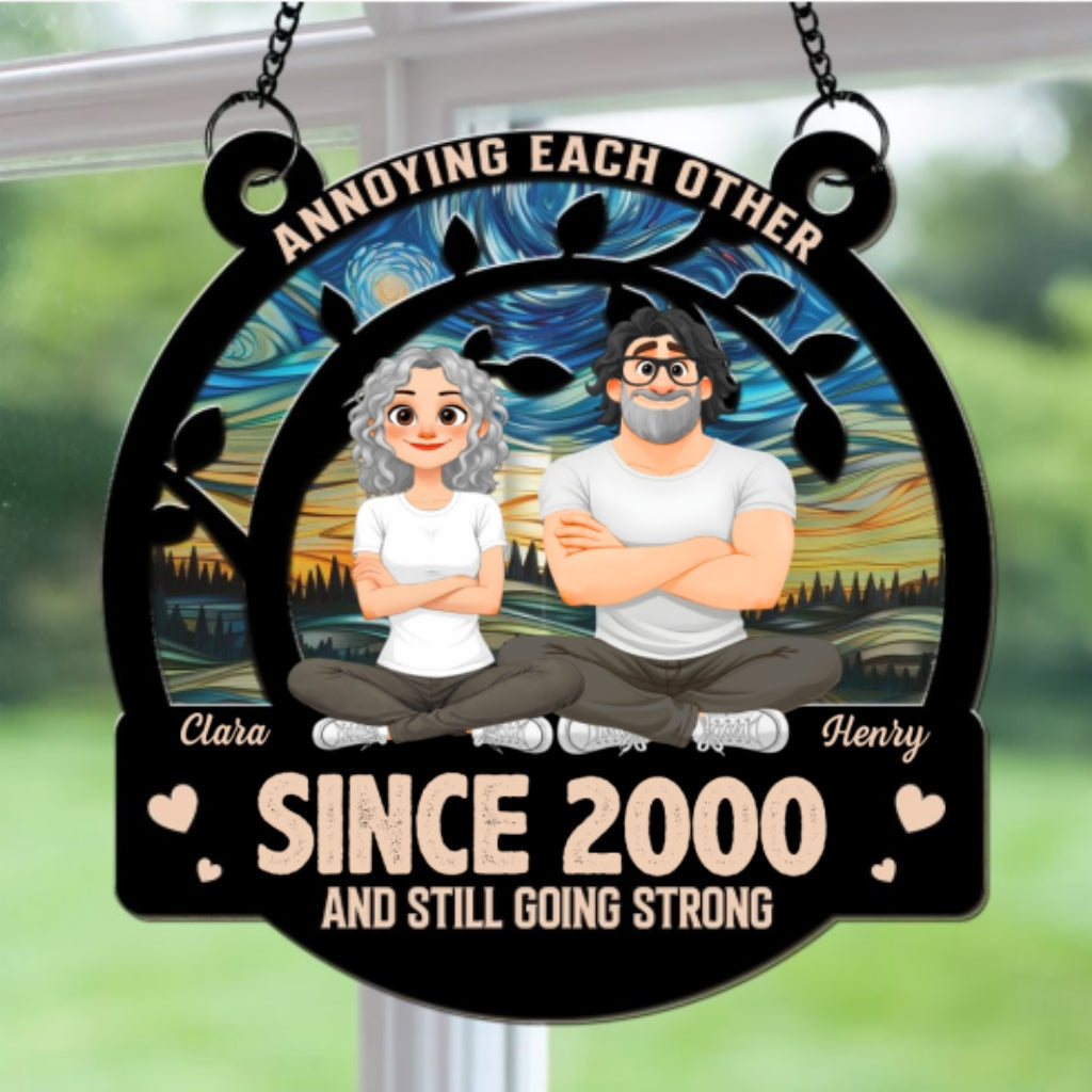 Custom Couple Hanging Decor, Anniversary Valentine's Day Gifts • Happily Ever After - Personalized Suncatcher