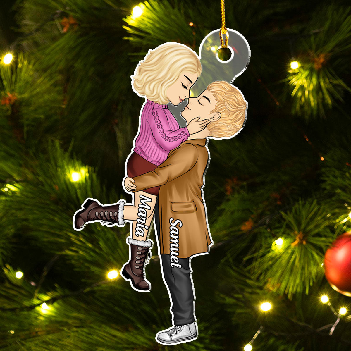 Custom Couple Christmas Ornament, Anniversary Gift •  I Love You - Personalized Acrylic Ornament