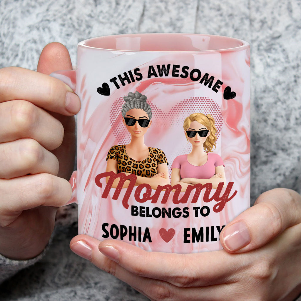 Custom Mother's Day Gift for Mom & Grandma • This Awesome Women Belongs To Us - Personalized Pink Marble Mug