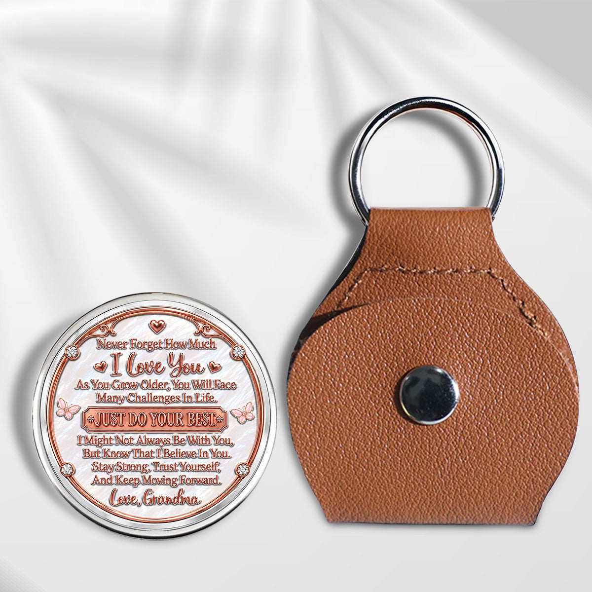 Custom Coin Keychain For Granddaughter Niece, Family Keepsake, • Strong At Heart - Personalized 3D Printing Pocket Hug