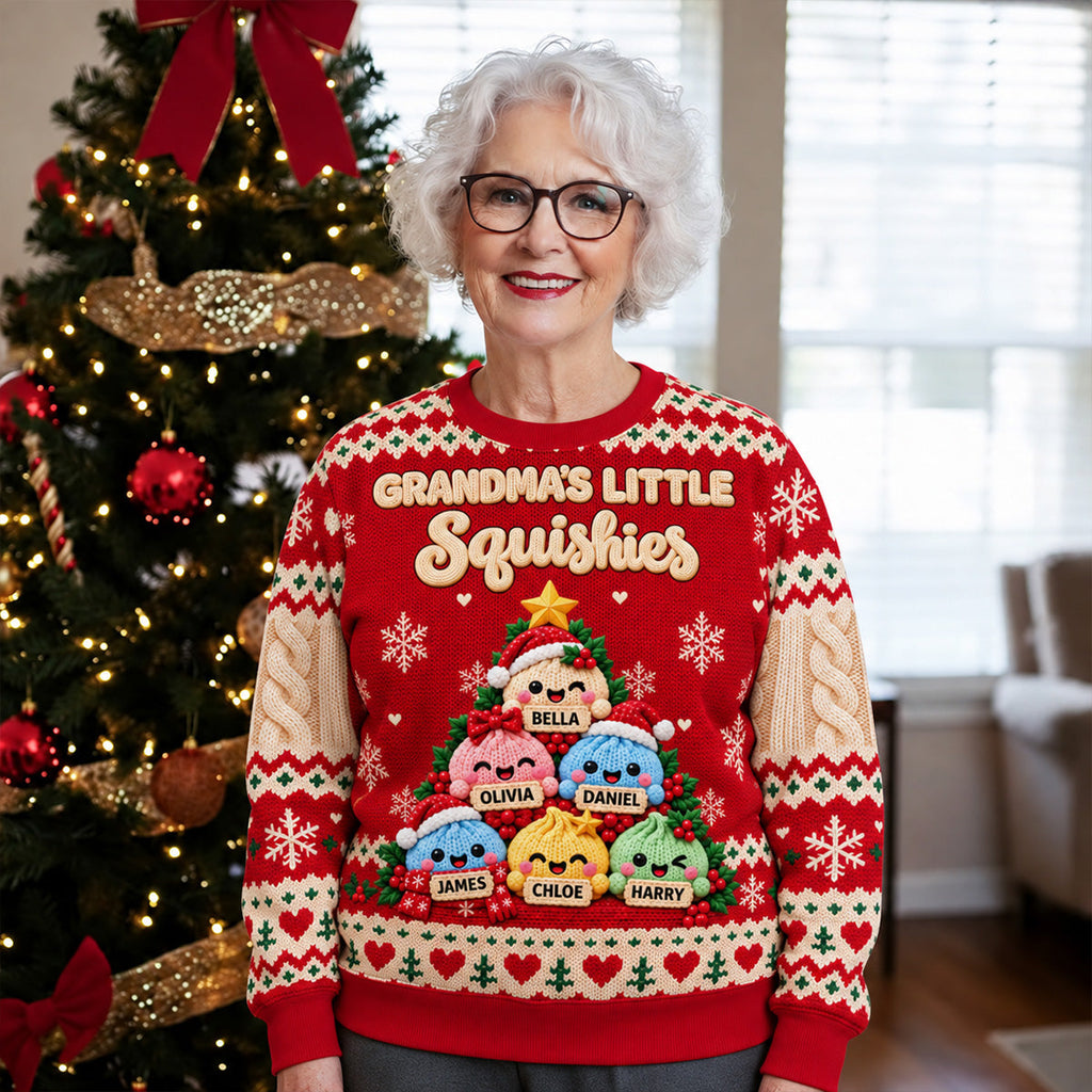 Custom Grandma Christmas Sweatshirt, Gift for Mothers • Little Squishies - Personalized All-Over-Print Sweatshirt