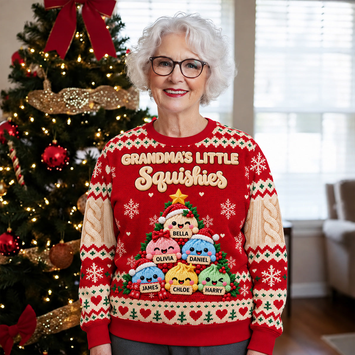 Custom Grandma Christmas Sweatshirt, Gift for Mothers • Little Squishies - Personalized All-Over-Print Sweatshirt