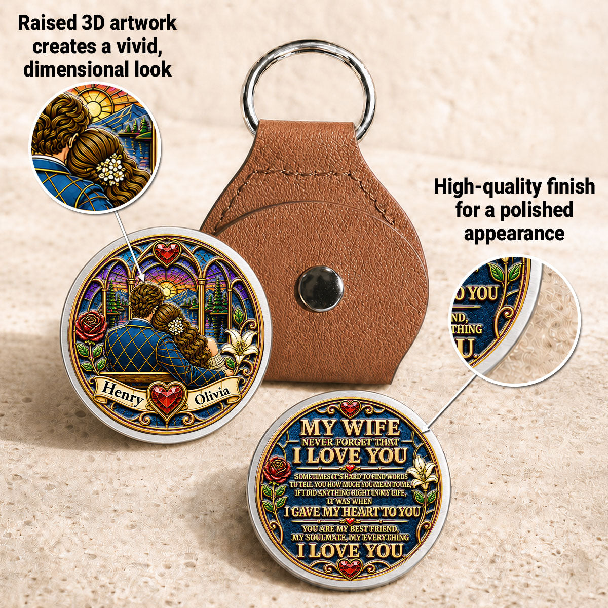 Custom Coin Keychain for Wife, Couple Anniversary Valentine's Day Gifts • My Forever Love - Personalized 3D Printing Pocket Hug