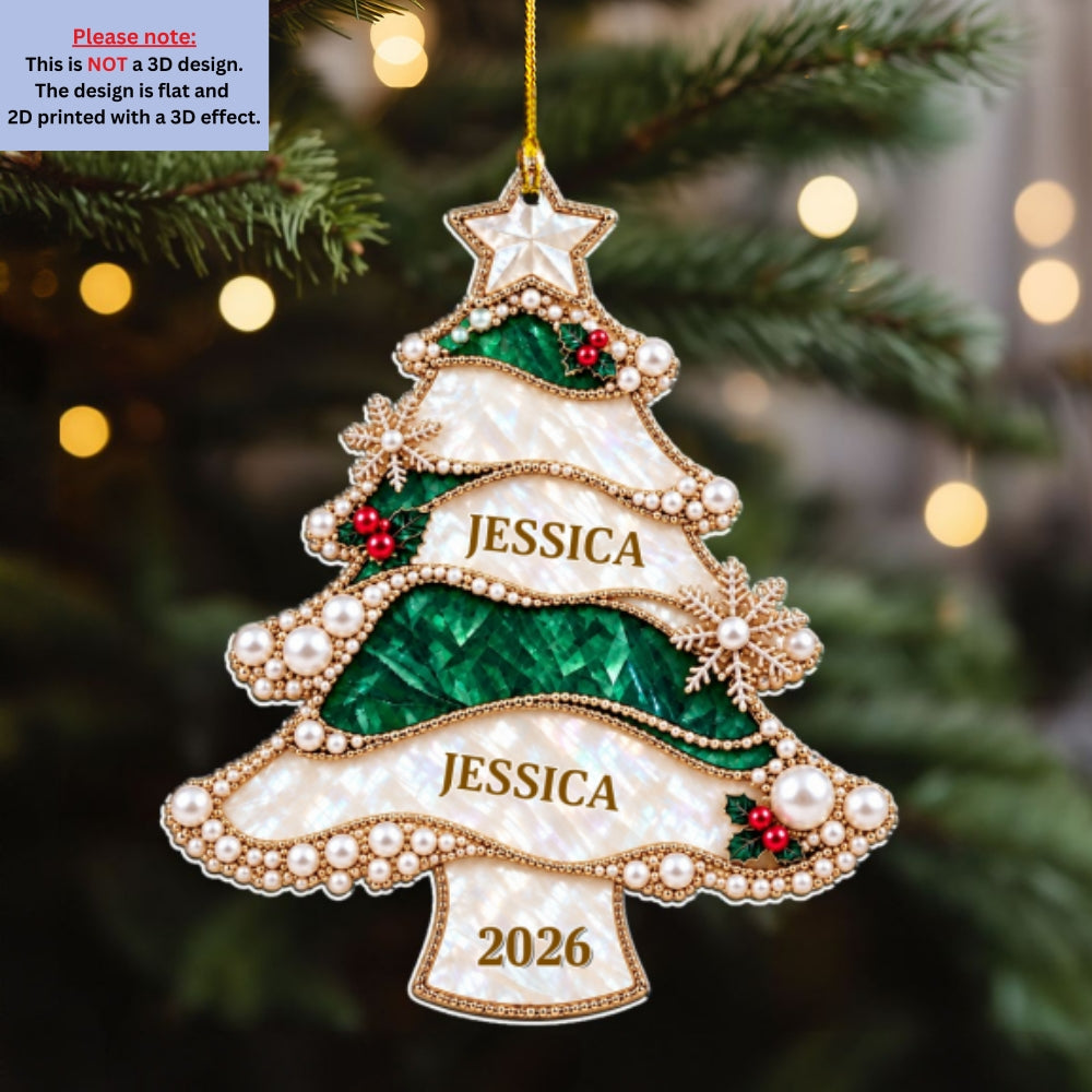 Custom Family Ornament, Christmas Gift for Family Members •  Golden Pearl Christmas Tree - Personalized 3D Effect Acrylic Ornament