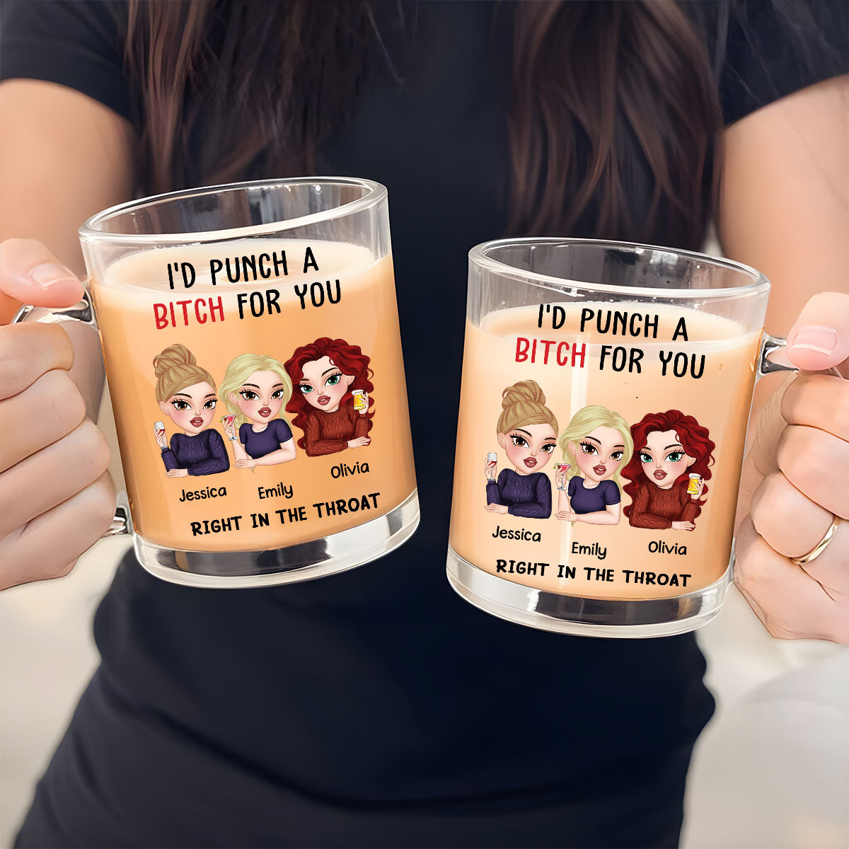 Custom Best Friend, Christmas & Birthday Friendship Keepsake Gift • Punch A Bitch For You My Bestie - Personalized Glass Mug