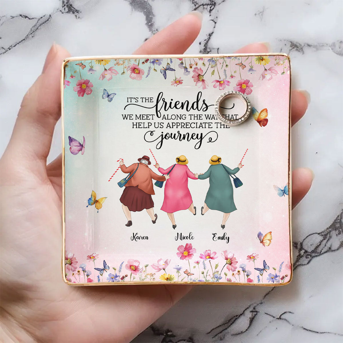 Custom Bestie Trinket Dish, Birthday Christmas Gift For Best Friend • Every Chapter Better With Friends - Personalized Jewelry Dish