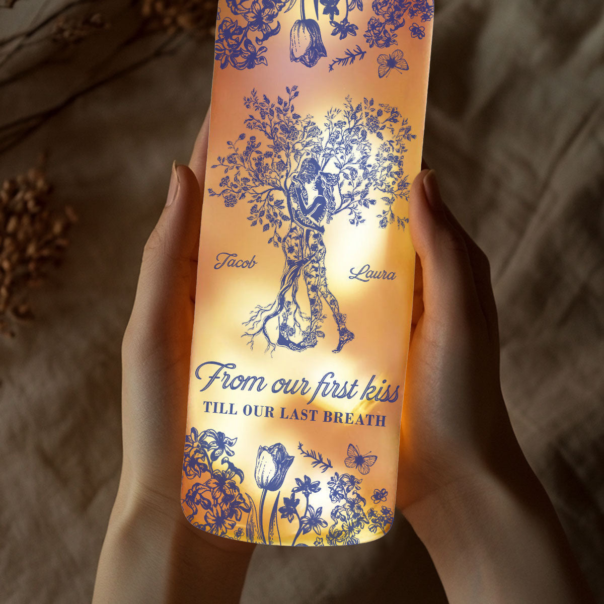 From Our First Kiss Till Our Last Breath Tree Of Love - Personalized Bottle Lamp