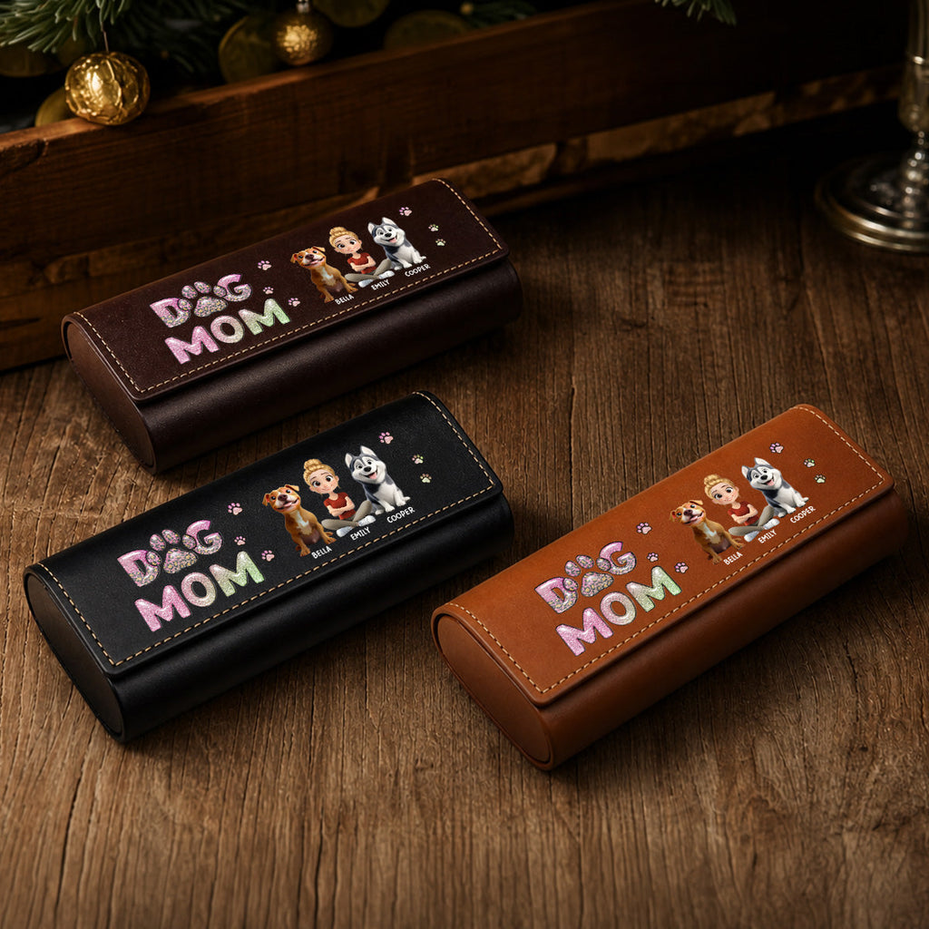Dog Mom Lovely Chibi - Personalized Leather Eyeglass Case