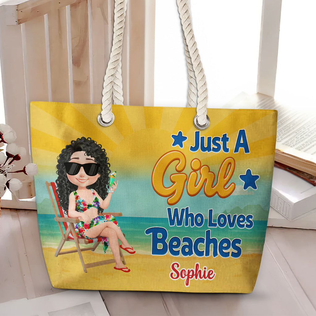 Just A Girl Who Loves Beaches Cartoonize - Personalized Beach Bag