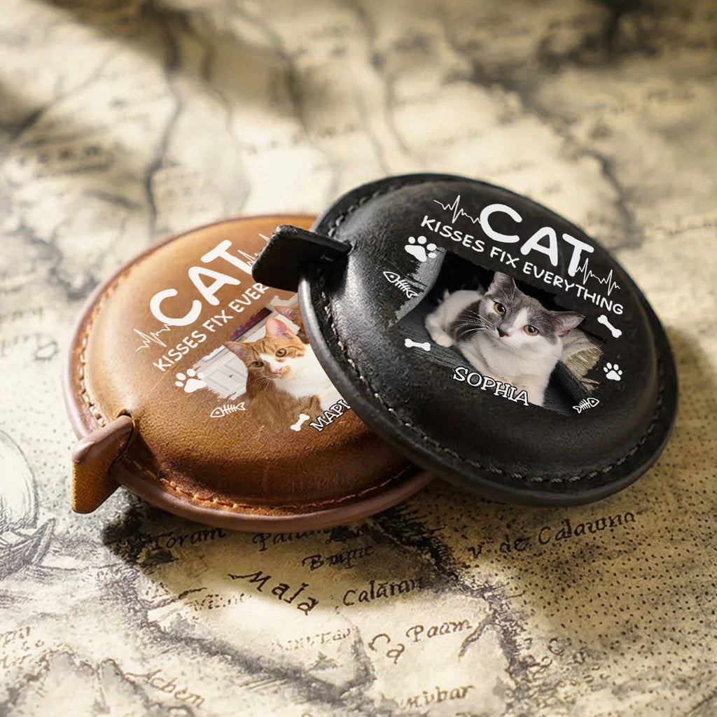 Cat Kisses Photo - Personalized Leather Tape Measure