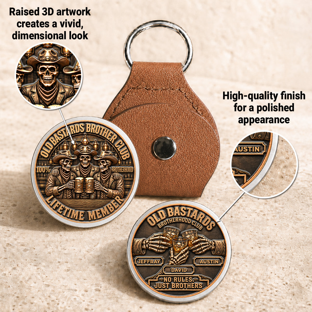 Custom Brotherhood Coin Keychain, Friendship Birthday Gifts • Brotherhood Never Goes Out Style - Personalized 3D Printing Pocket Hug