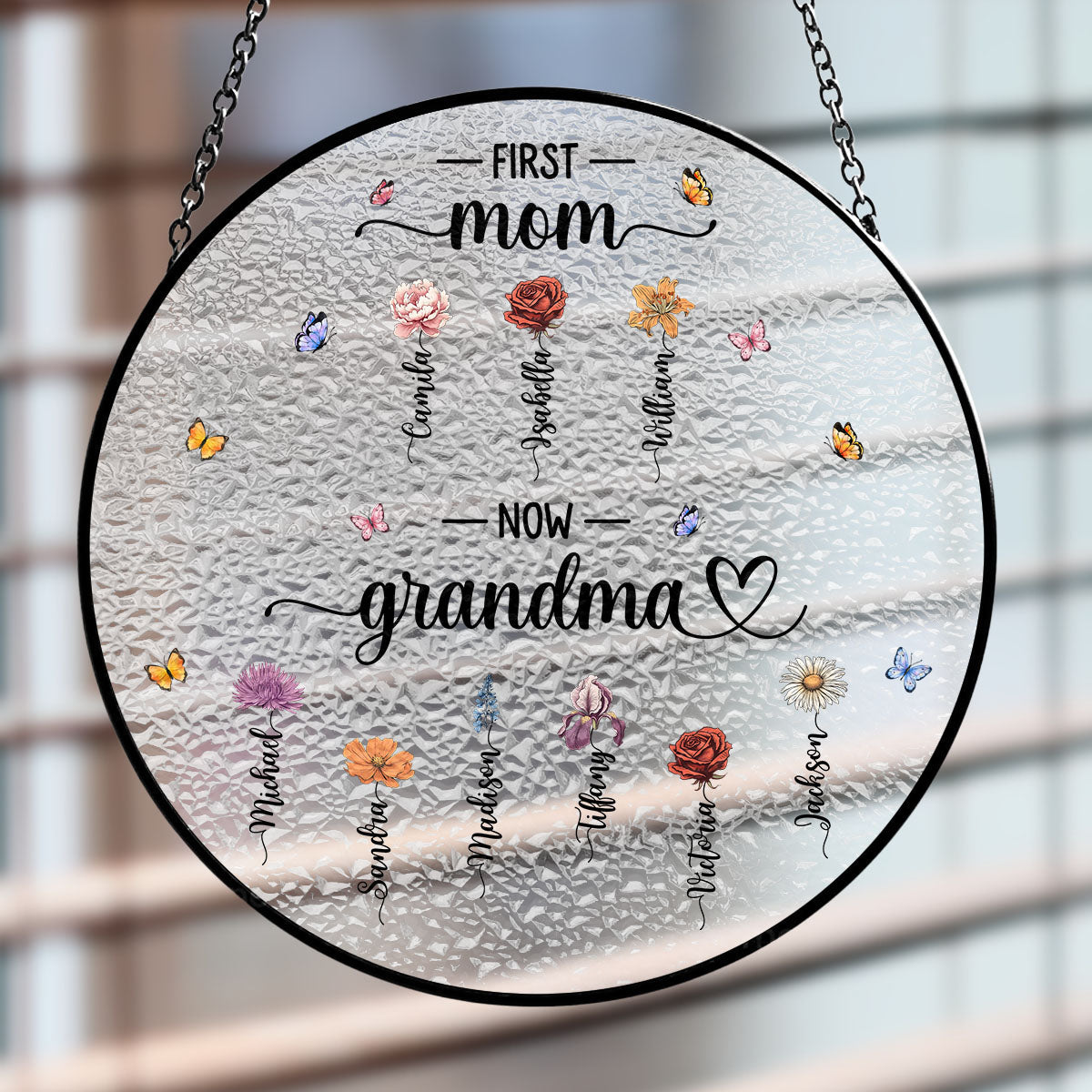 Custom Hanging Decor for Mom Daughter, Mother's Day Gifts • First Mom Now Grandma - Personalized Window Hanging Suncatcher