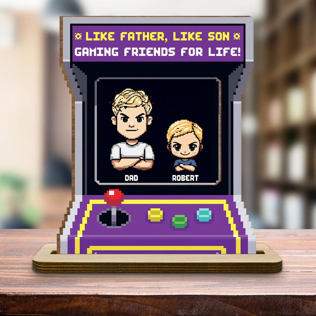 Custom Father's Day Decor, Gift for Dad & Grandpa • Gaming Friends For Life - Personalized 2-Layer Wood Plaque With Flat Base