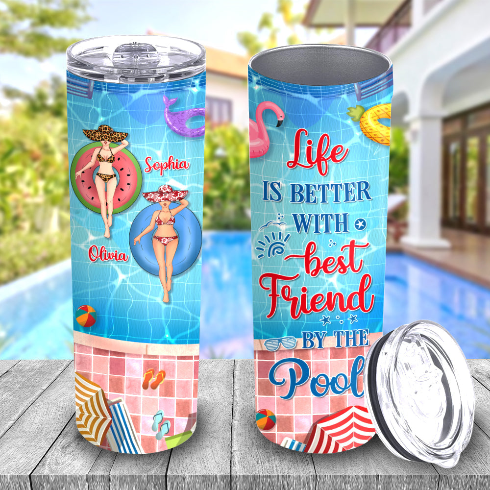 Custom Christmas Birthday Gifts For Best Friend • Summer With Bestie - Personalized Skinny Tumbler