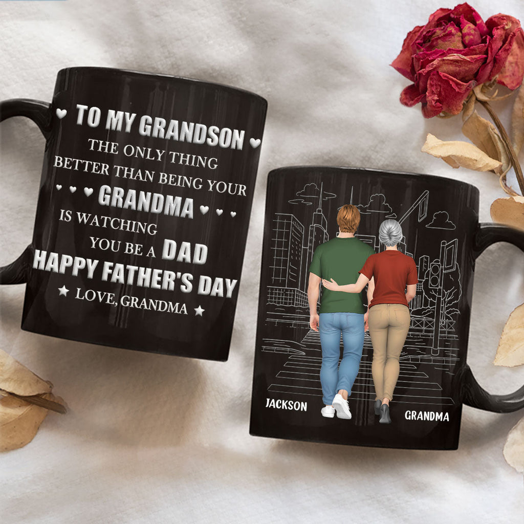 Custom Father's Day Gift for Grandson • Grandma Watching You Grow - Personalized 3D Inflated Effect Mug