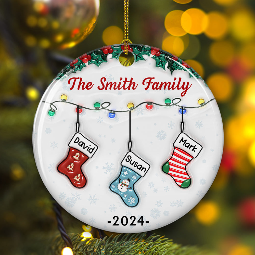 Custom Family Ornament, Christmas Gift for Family Members •  Christmas Together - Personalized 3D Inflated Effect Ceramic Ornament