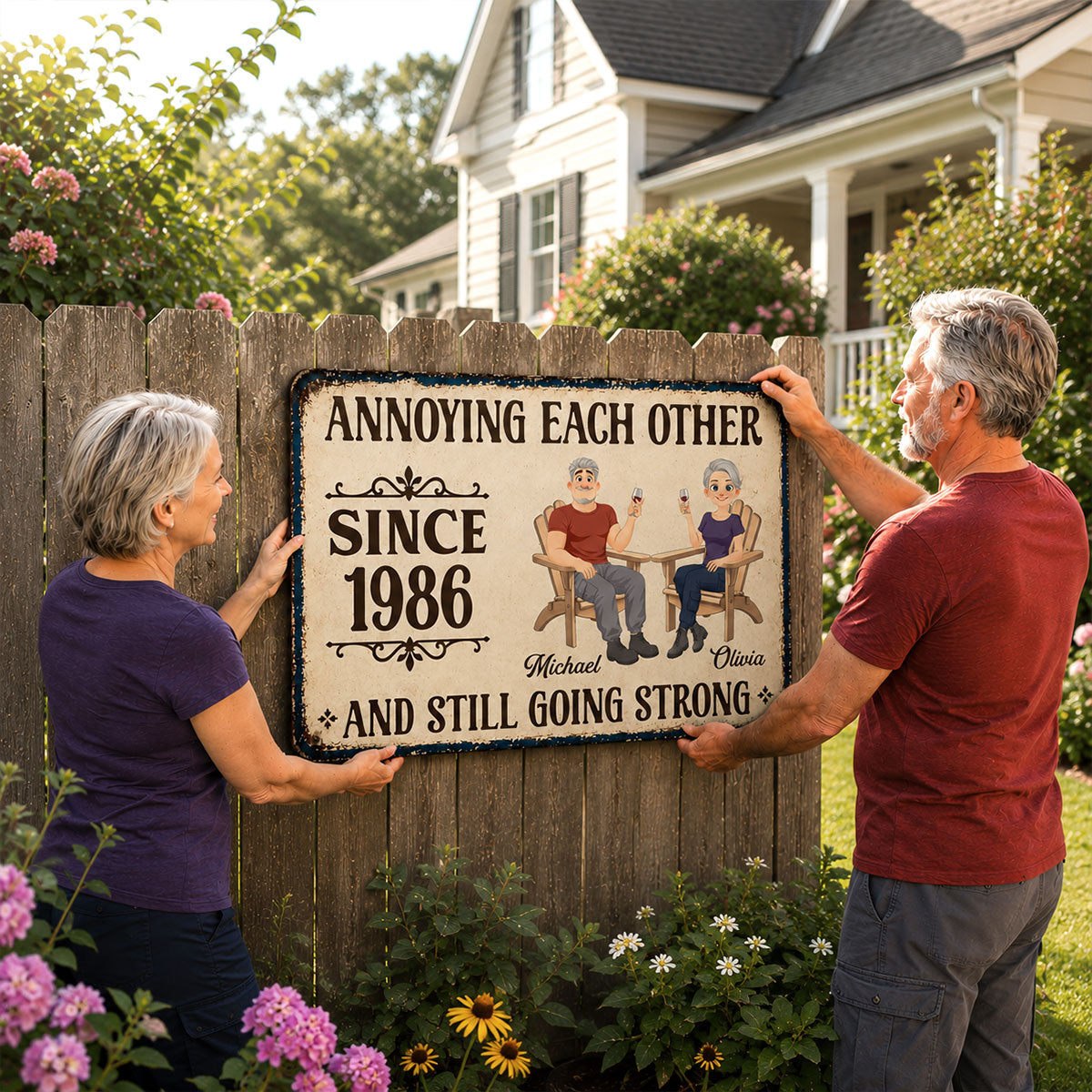 Custom Couple Anniversary Wall Decor Keepsake Gift • Couple Relaxing - Personalized Metal Sign
