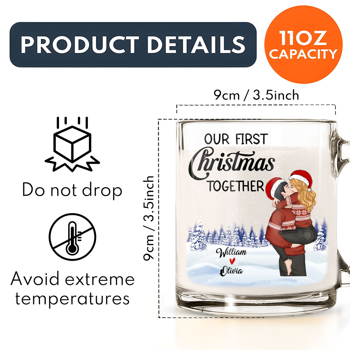 Custom Anniversary Keepsake Gifts For Couple • Our First Christmas - Personalized Glass Mug