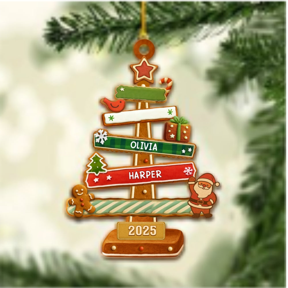 Custom Family Ornament, Christmas Gift for Family Members •  Gingerbread Christmas Tree - Personalized Wood Ornament
