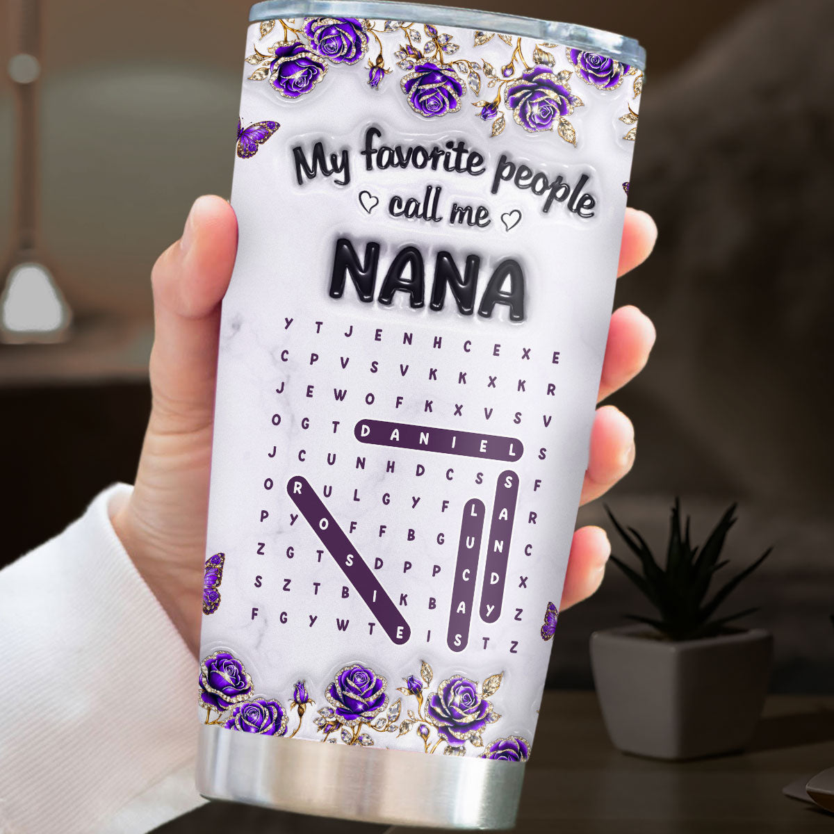 Custom Mother's Day Birthday Gifts For Grandma • Grandma Favorite People Word Search Puzzle - Personalized 3D Effect Tumbler