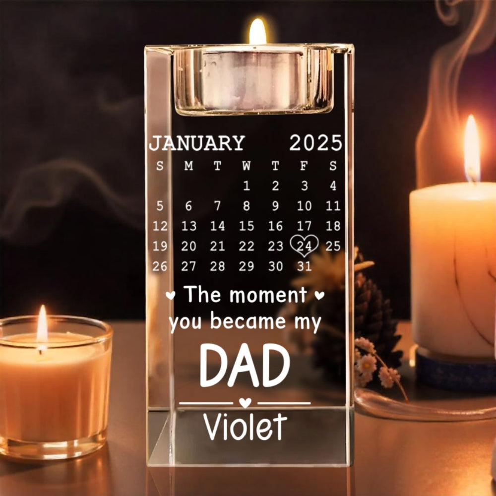 Became Daddy - Personalized Engraved Crystal Candle Holder