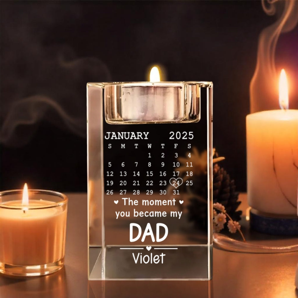 Became Daddy - Personalized Engraved Crystal Candle Holder