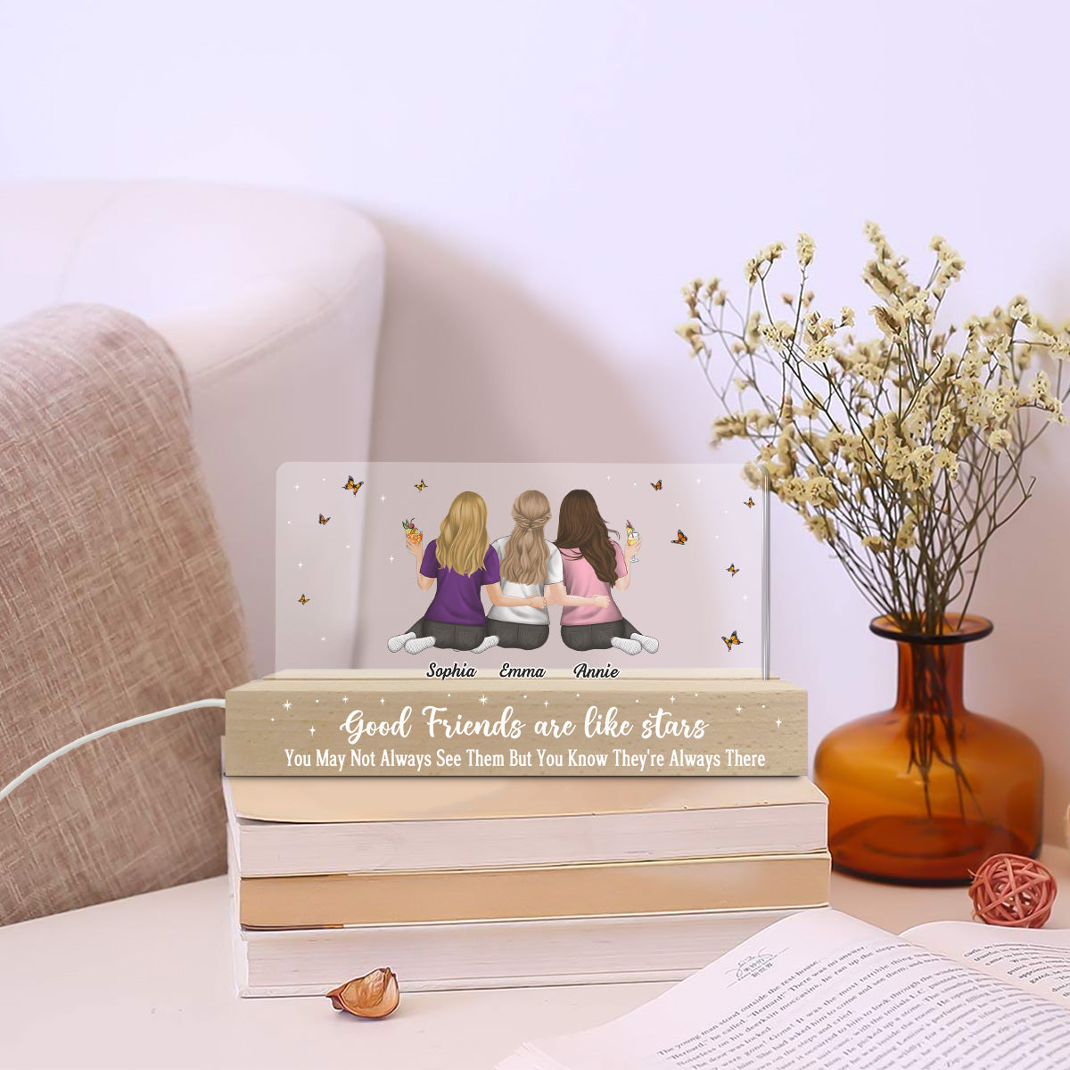 Custom Gift for Best Friends, Sister, Birthday & Christmas • Friends Are Stars - Personalized Acrylic 3D LED Night Light