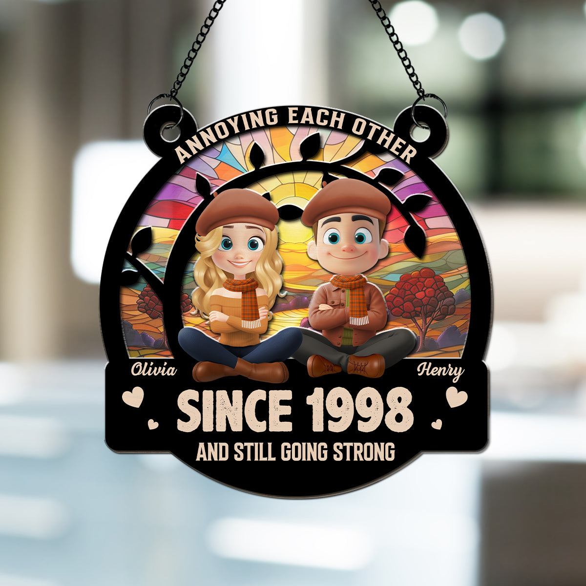 Custom Christmas Couple Hanging Decor, Anniversary Wedding Gifts • Love You Forever Autumn - Personalized Suncatcher