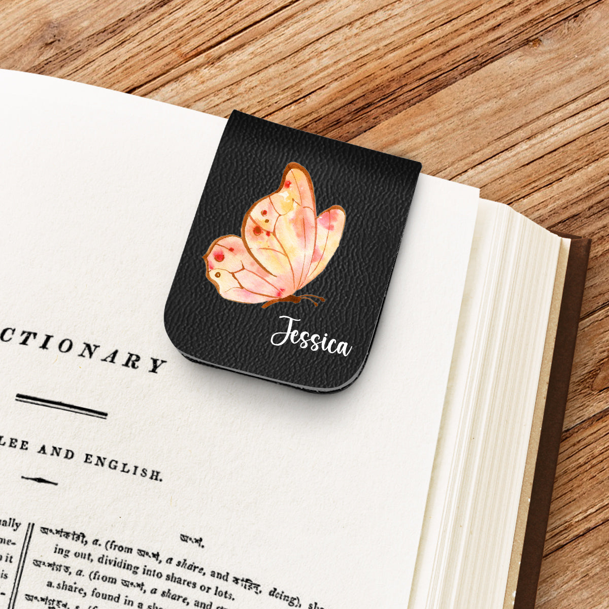 Floral Butterfly - Personalized Leather Bookmark