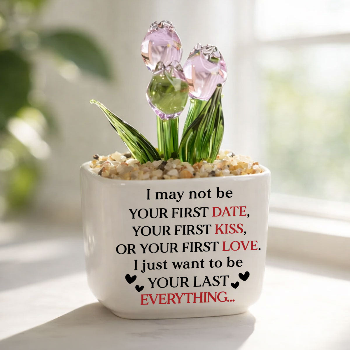 Custom Glass Flower Keepsake, Romantic Anniversary Gift for Wife • Your Last Everything - Personalized Glass Everlasting Tulips