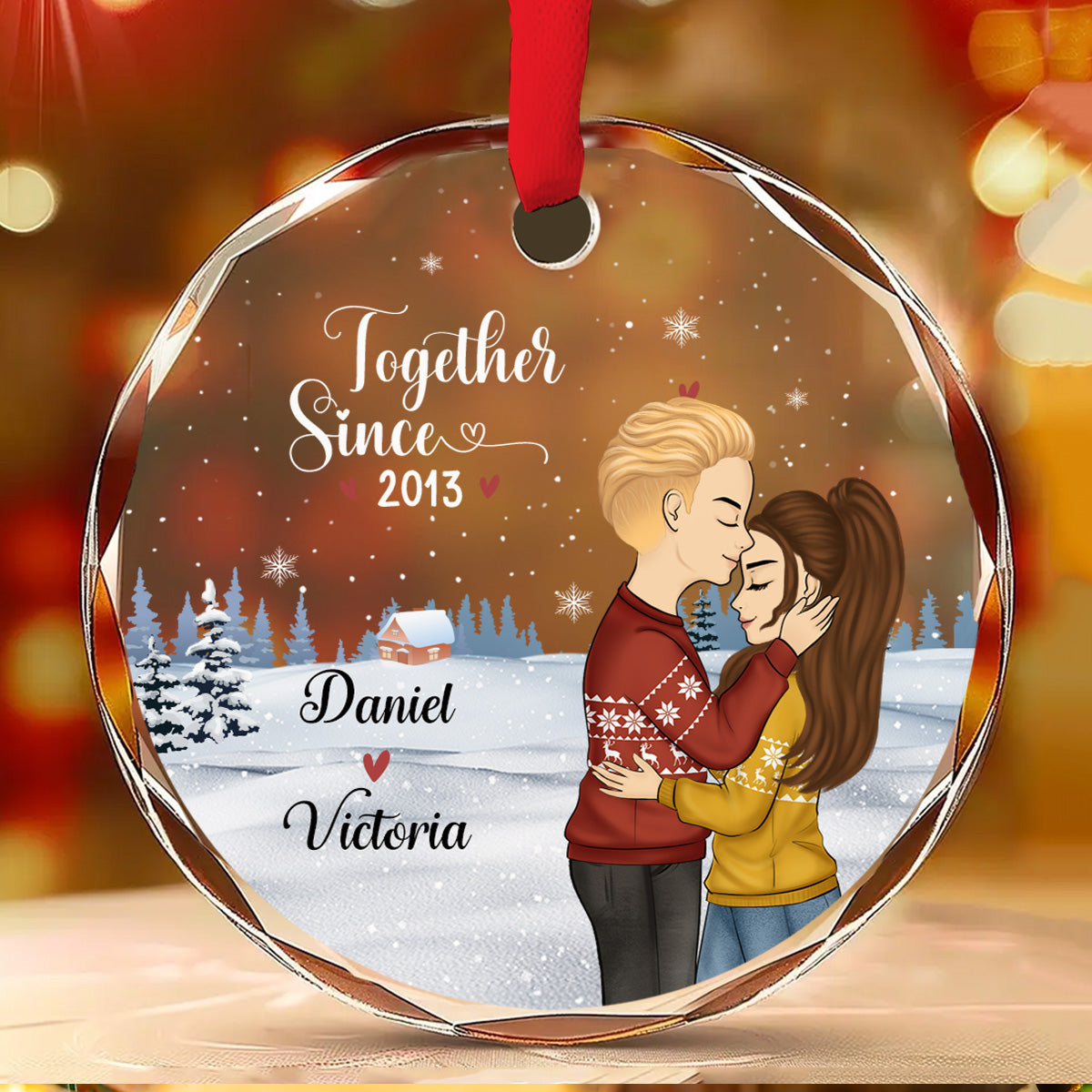 Custom First Christmas Ornament Married, Gift for Newlyweds •  Our First Christmas - Personalized Glass Ornament