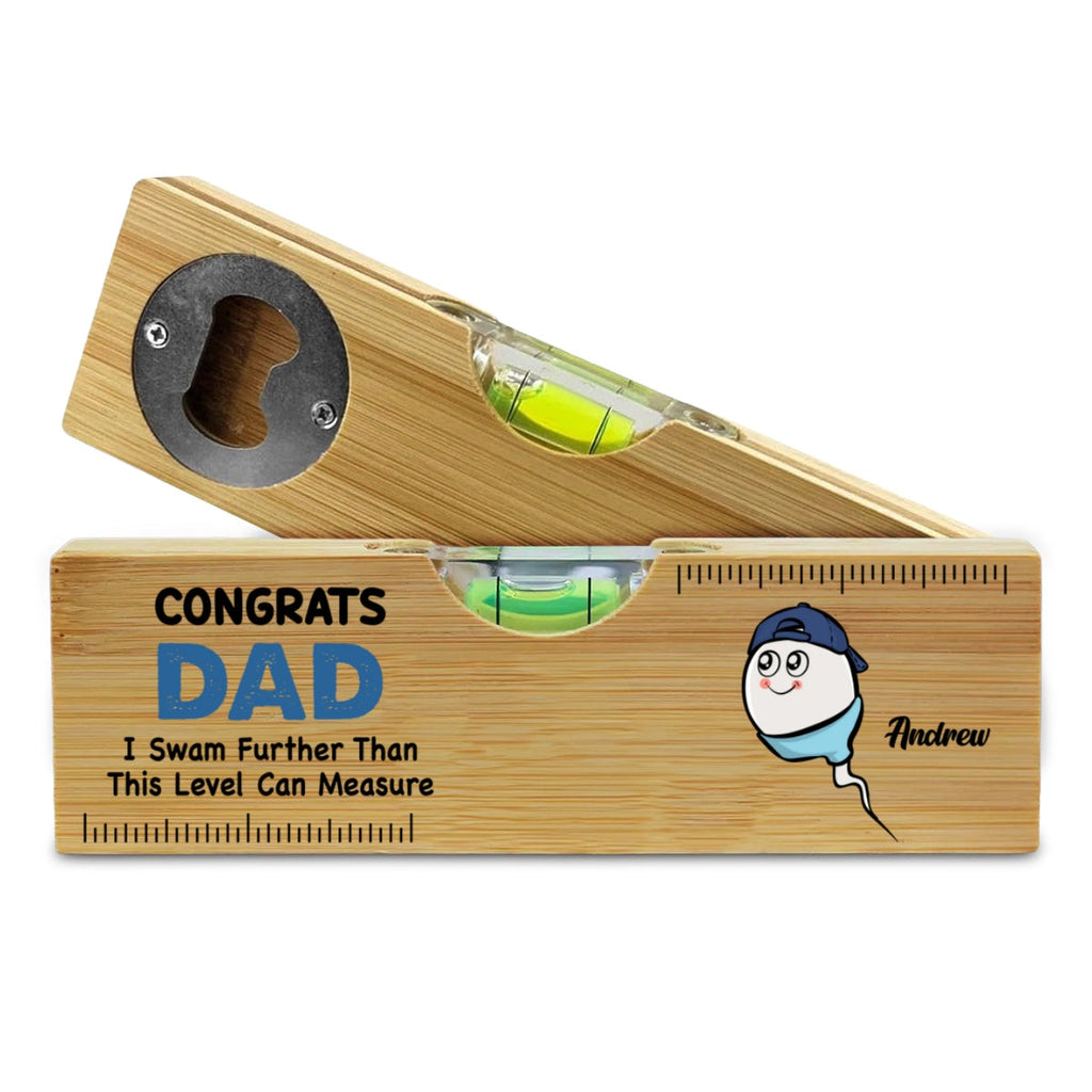 We Swam Further Than This Level Can Measure - Personalized Wooden Spirit Level Bottle Opener