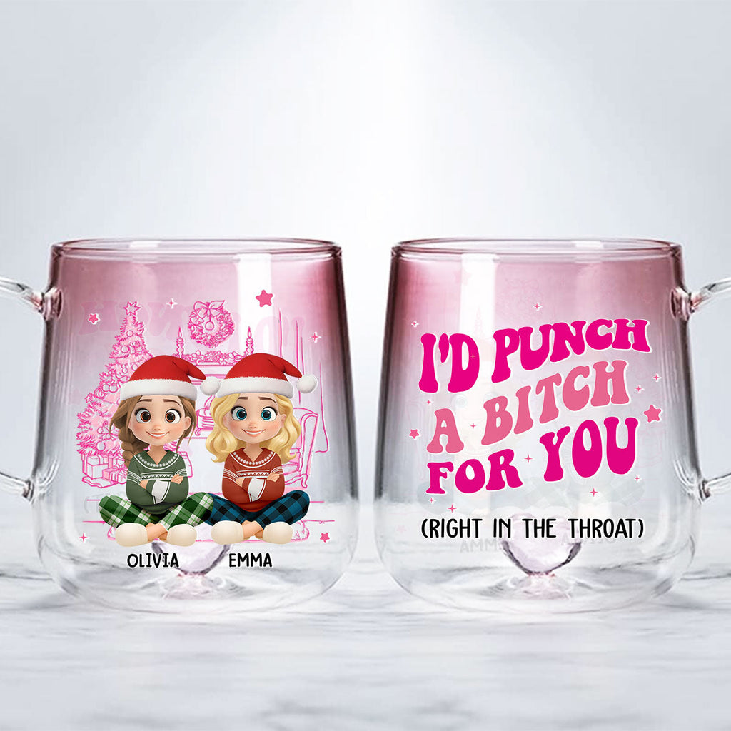 Custom Best Friend, Christmas & Birthday Friendship Keepsake Gift • Besties In Pink - Personalized Pink Gradient Glass Mug
