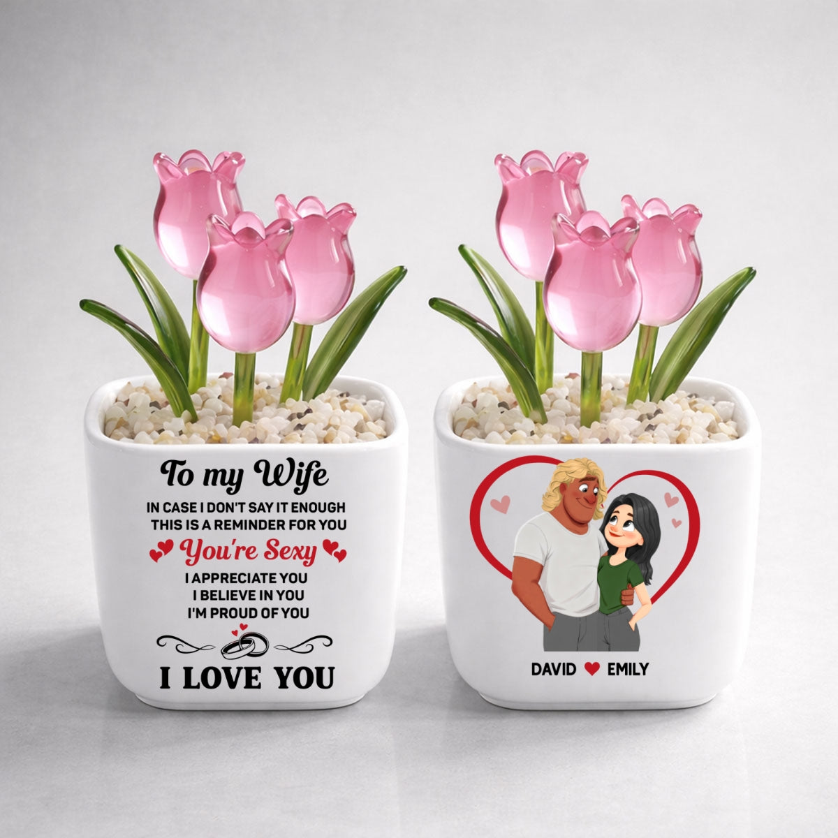 Custom Glass Flower Keepsake, Romantic Anniversary Gift for Wife • A Reminder Of My Love - Personalized Glass Everlasting Tulips