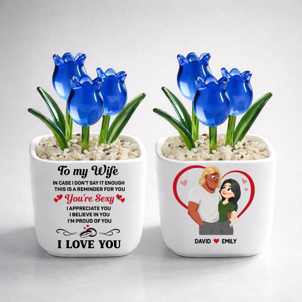 Custom Glass Flower Keepsake, Romantic Anniversary Gift for Wife • A Reminder Of My Love - Personalized Glass Everlasting Tulips