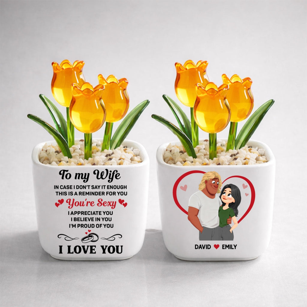 Custom Glass Flower Keepsake, Romantic Anniversary Gift for Wife • A Reminder Of My Love - Personalized Glass Everlasting Tulips