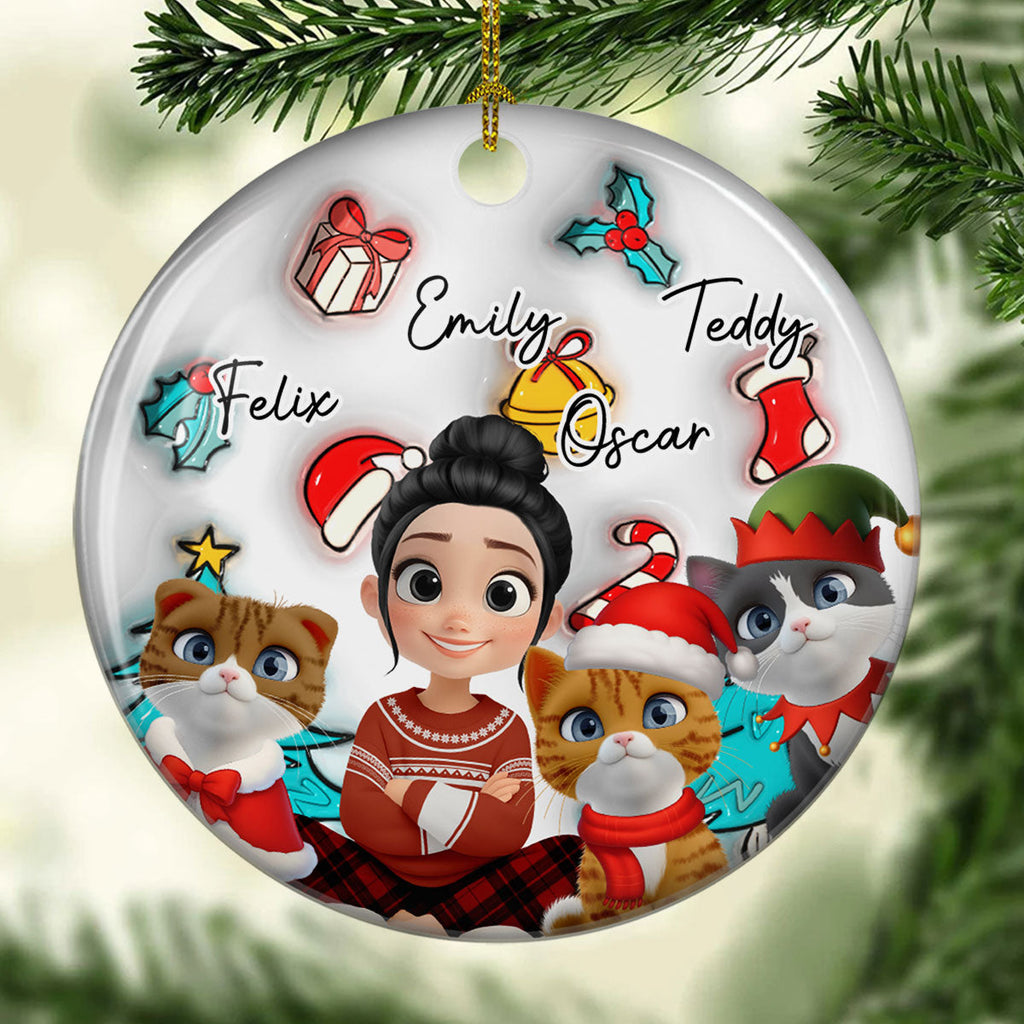 Custom Keepsake Christmas Ornament •  Santa Is Coming To Cats - Personalized 3D Inflated Effect Ceramic Ornament