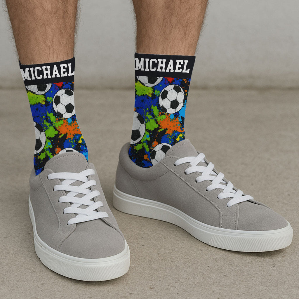 Custom Name Football Fan Footwear, Game Day Christmas Gift • Game Day Vibes - Personalized Crew Socks
