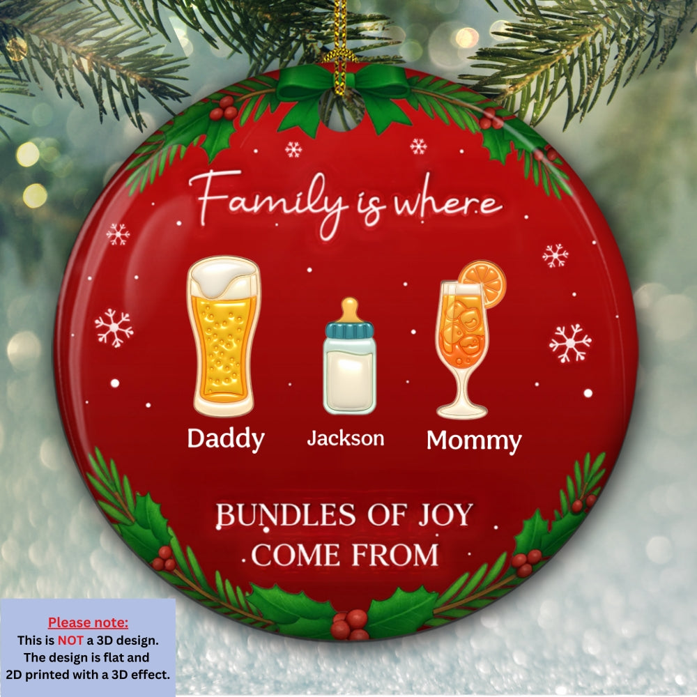 Custom Family Ornament, Christmas Gift for Family Members •  Bundles Of Joy - Personalized 3D Inflated Effect Ceramic Ornament