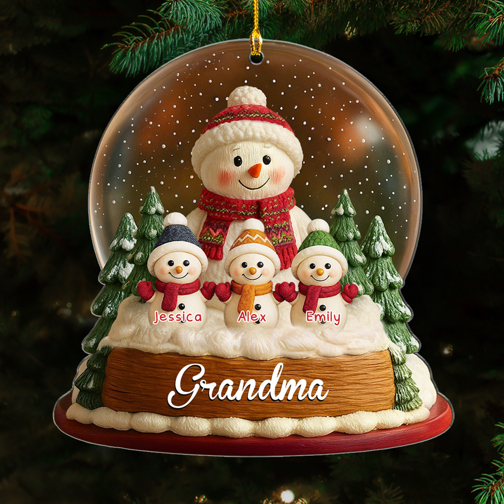 Custom Family Ornament, Christmas Gift for Family Members •  Snowman Grandkids - Personalized Acrylic Ornament