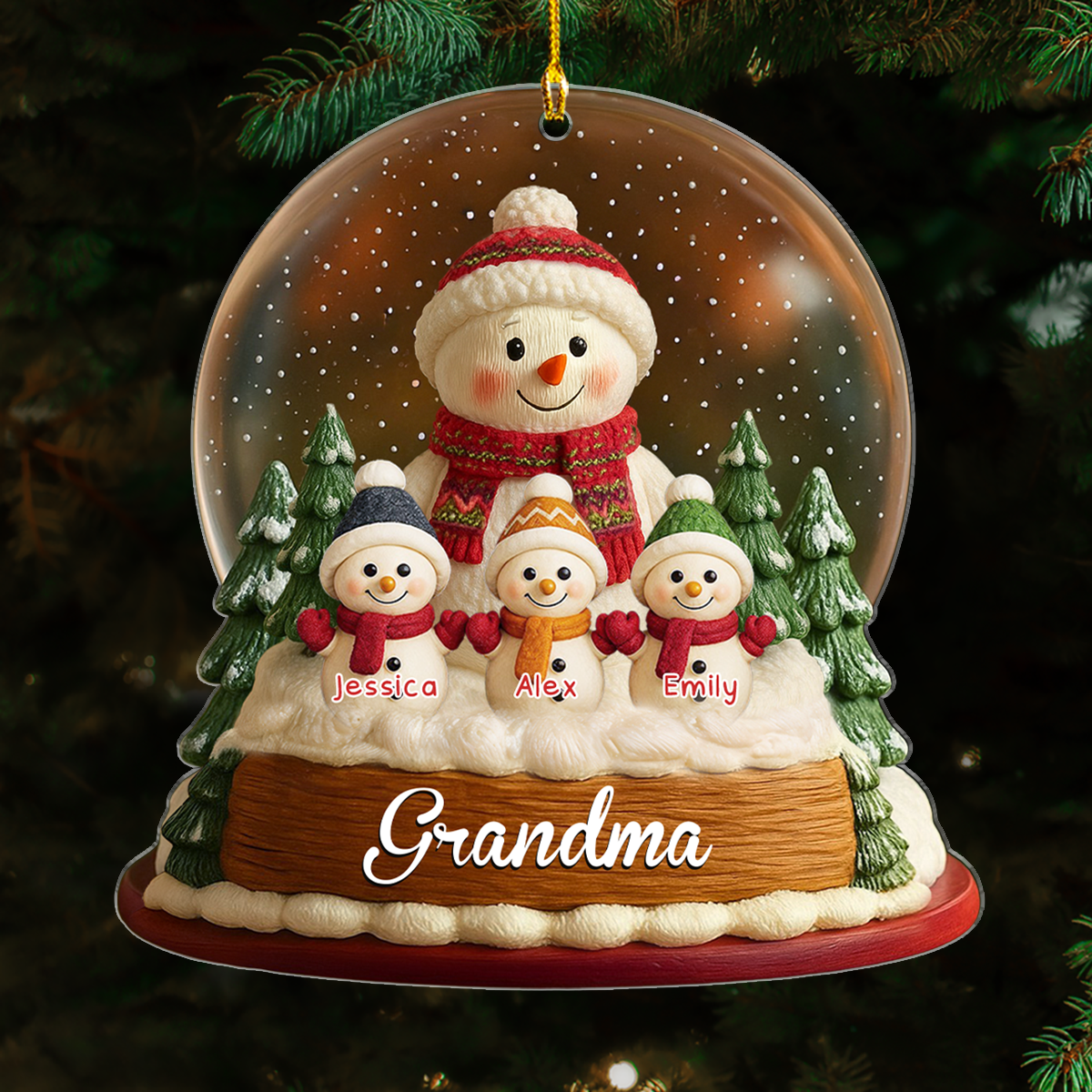 Custom Family Ornament, Christmas Gift for Family Members •  Snowman Grandkids - Personalized Acrylic Ornament