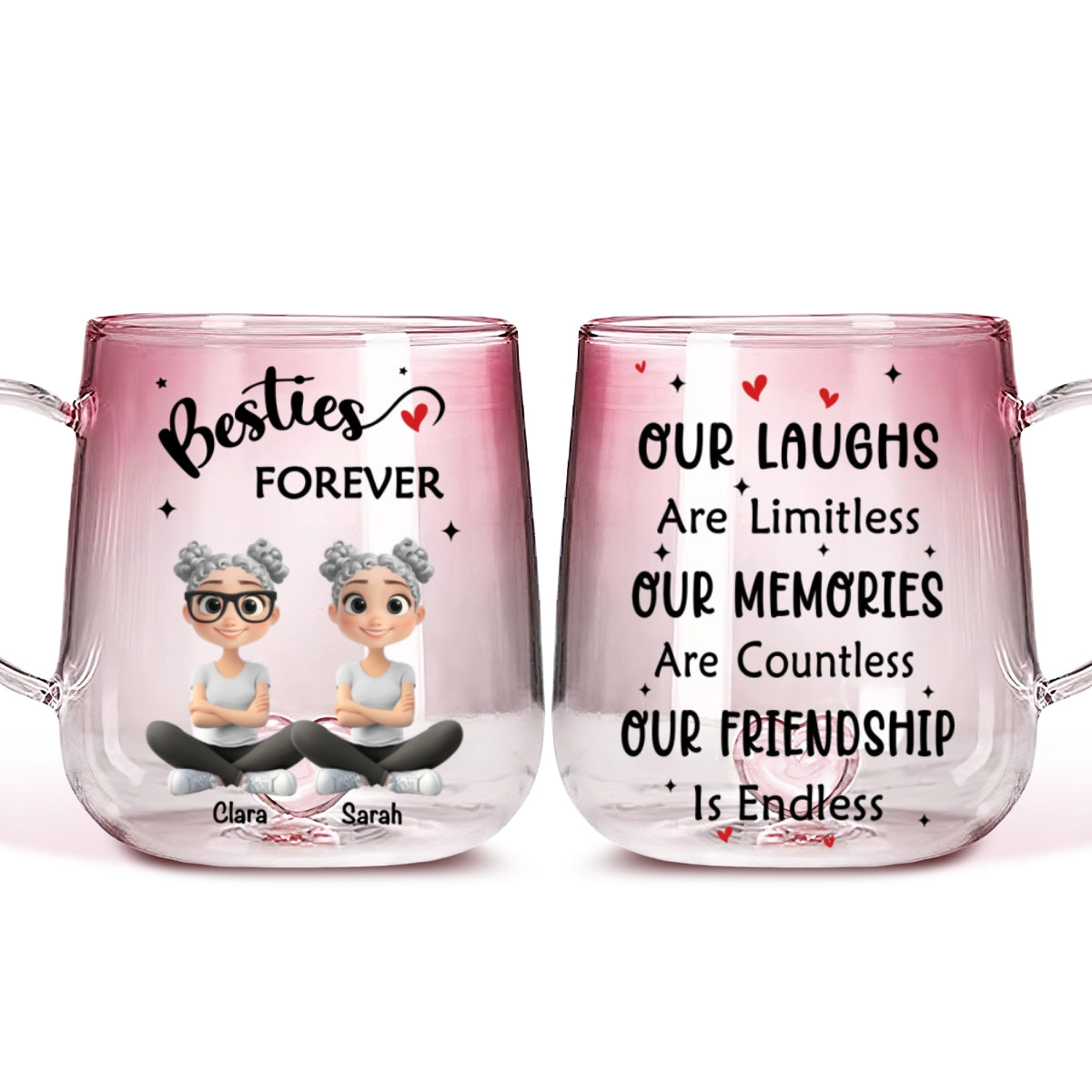 Custom Best Friend, Christmas & Birthday Friendship Keepsake Gift • Limitless Friendship Glow - Personalized Pink Gradient Glass Mug