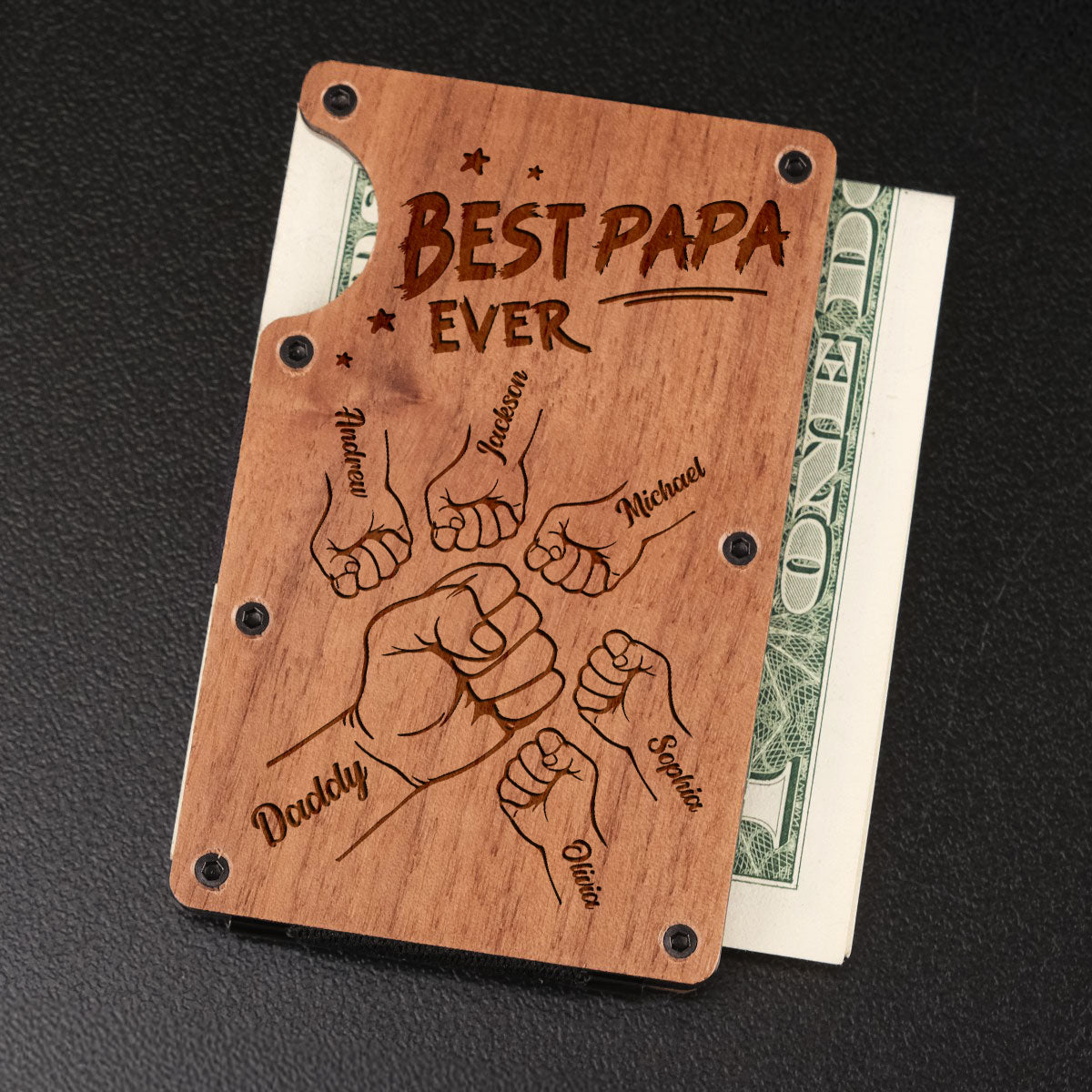 The Best Dad Ever - Personalized Engraved Wooden Card Holder
