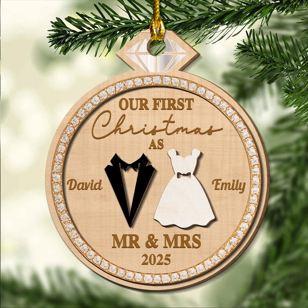 Custom Keepsake Christmas Ornament •  Couple First Christmas - Personalized Freeshape 2-layered Wood Ornament