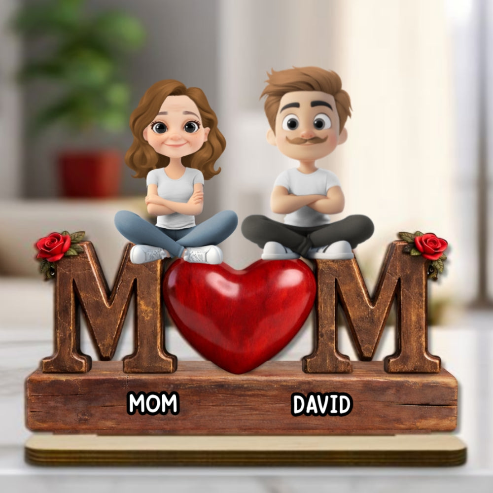 Custom Mother's Day Decor, Gift for Mom & Grandma • Safe in Mom Arms - Personalized 2-Layer Wood Plaque With Flat Base
