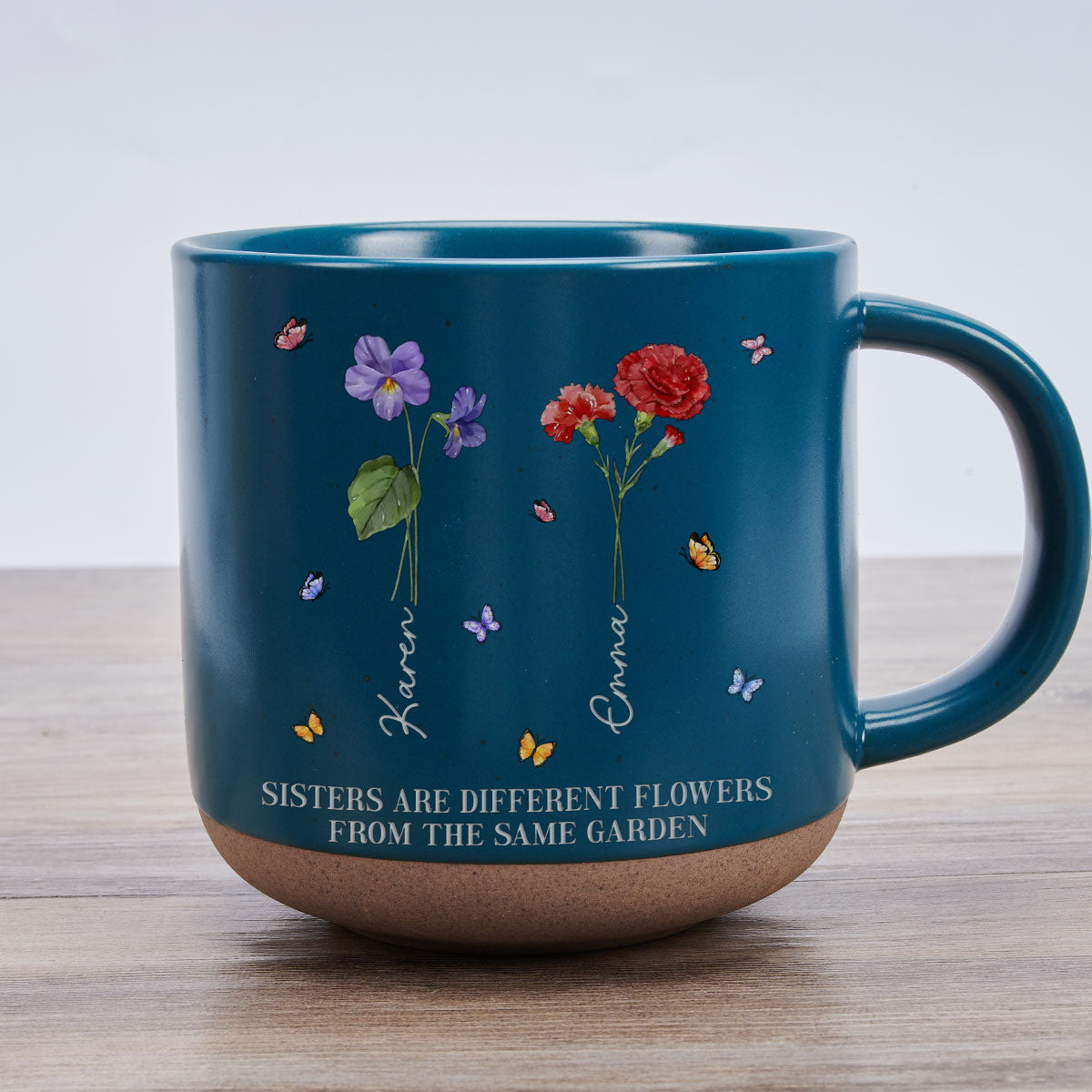 Custom Name & Birth Flower Birthday, Christmas Gift for Best Friend • Sisters Are Different Flowers From The Same Garden Ver 2 - Personalized Pottery Mug