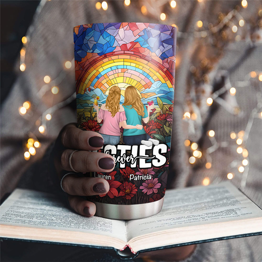 Custom Christmas Birthday Gifts For Best Friend • Besties Sitting Together - Personalized Tumbler