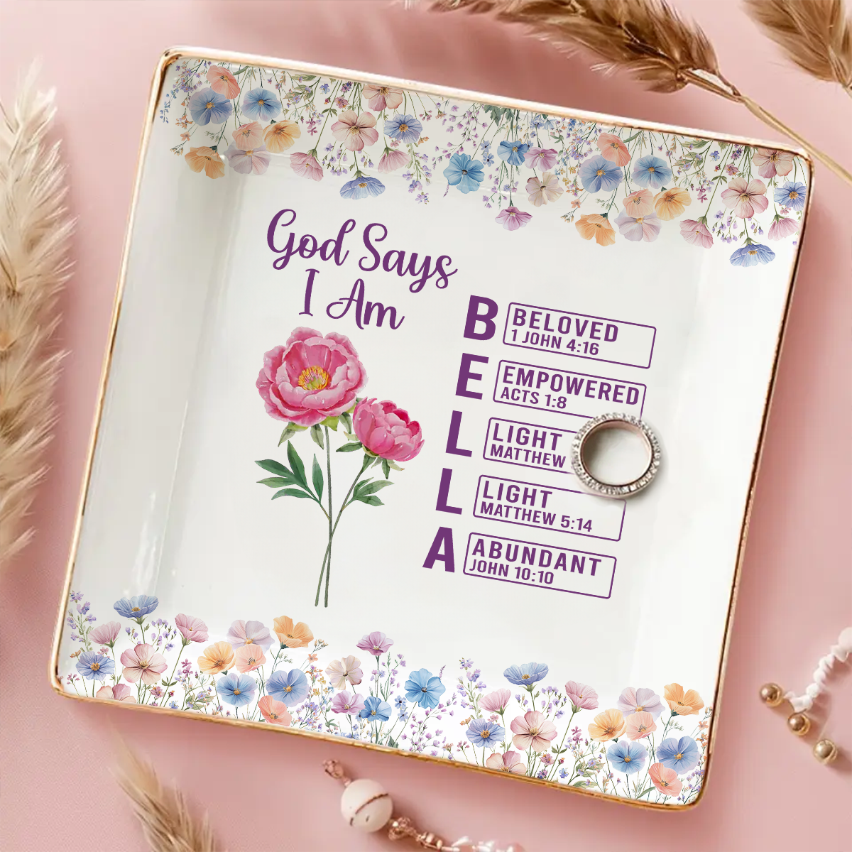 Custom Trinket Dish, Meaningful Birthday Gift For Her • God Says I Am Name - Personalized Jewelry Dish