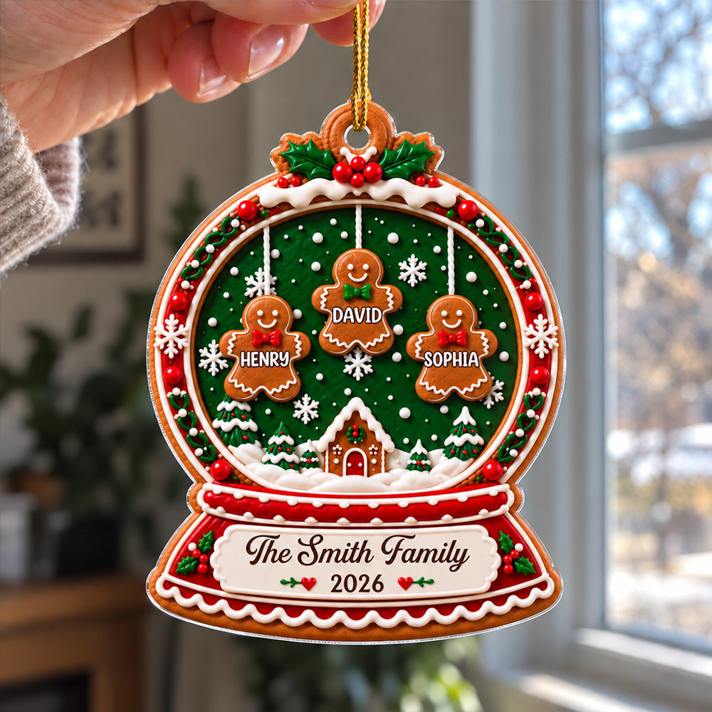 Custom Family Ornament, Christmas Gift for Family Members •  Winter Family Globe - Personalized Acrylic Ornament