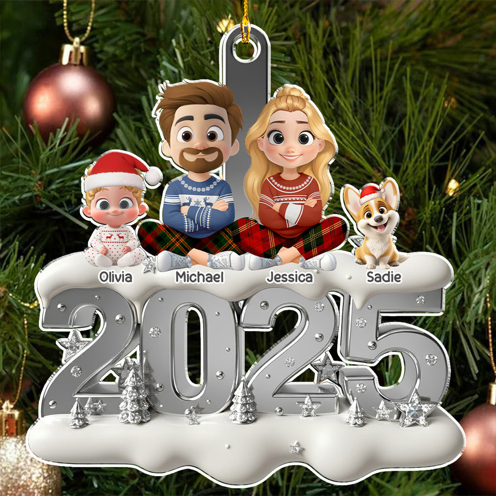 Custom Family Ornament, Christmas Gift for Family Members •  Silvery Year - Personalized 3D Effect Acrylic Ornament
